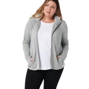 zuda French Terry Zip Up Fur Lined Hood Heather Grey xxs NWOT Lightweight